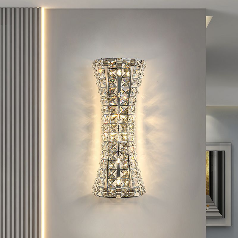 Applique murale moderne en cristal de luxe en acier inoxydable colonne H-courbe 4/6 lumières pour couloir 