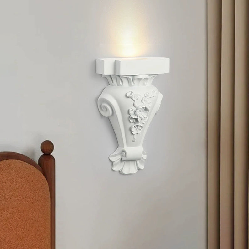 Traditional French Resin Hardware Candlestick Roman Column Carved Rose 1-Light Wall Sconce Lamp For Bedside