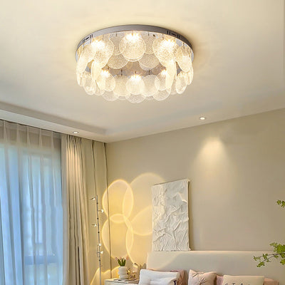 Modern Art Deco Stainless Steel Glass Round Frosted Sheet LED Flush Mount Ceiling Light For Bedroom