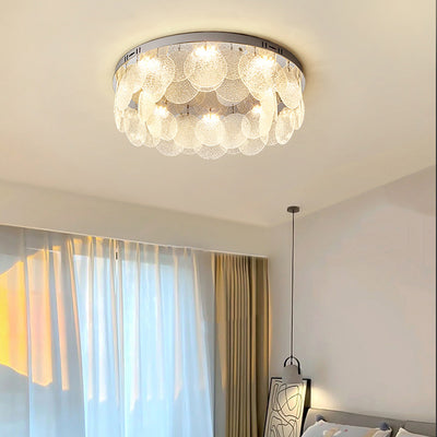 Modern Art Deco Stainless Steel Glass Round Frosted Sheet LED Flush Mount Ceiling Light For Bedroom