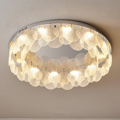 Modern Art Deco Stainless Steel Glass Round Frosted Sheet LED Flush Mount Ceiling Light For Bedroom