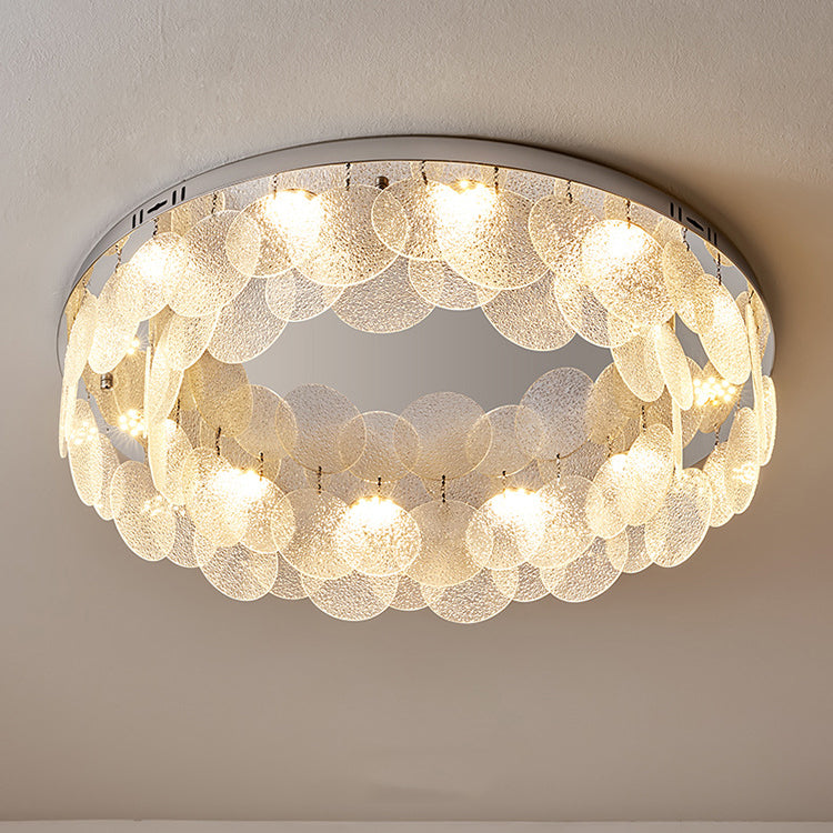 Modern Art Deco Stainless Steel Glass Round Frosted Sheet LED Flush Mount Ceiling Light For Bedroom