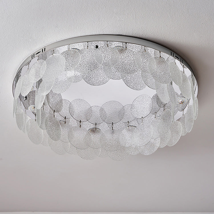 Modern Art Deco Stainless Steel Glass Round Frosted Sheet LED Flush Mount Ceiling Light For Bedroom