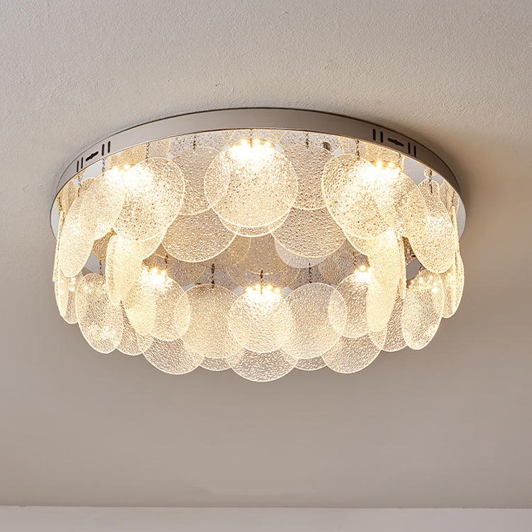 Modern Art Deco Stainless Steel Glass Round Frosted Sheet LED Flush Mount Ceiling Light For Bedroom