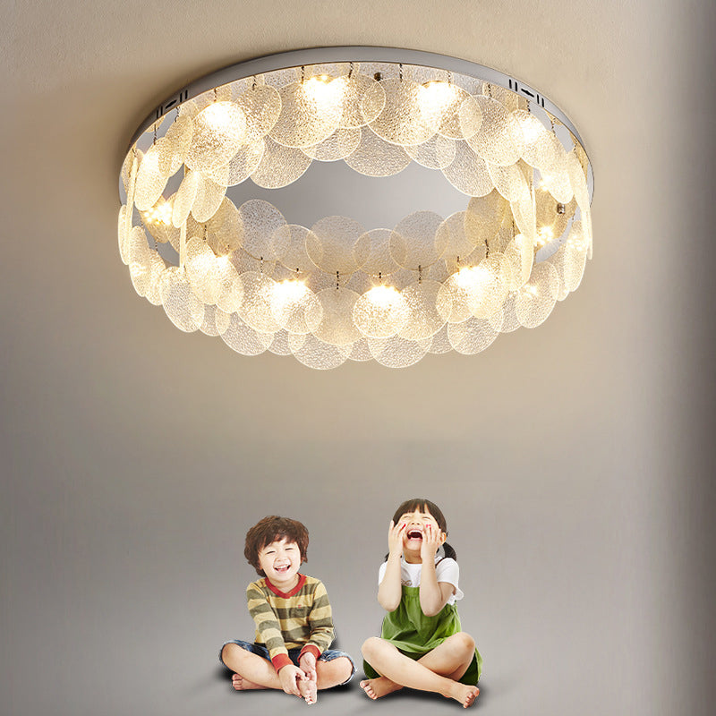 Modern Art Deco Stainless Steel Glass Round Frosted Sheet LED Flush Mount Ceiling Light For Bedroom