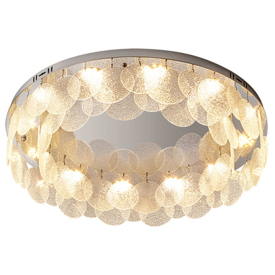 Modern Art Deco Stainless Steel Glass Round Frosted Sheet LED Flush Mount Ceiling Light For Bedroom