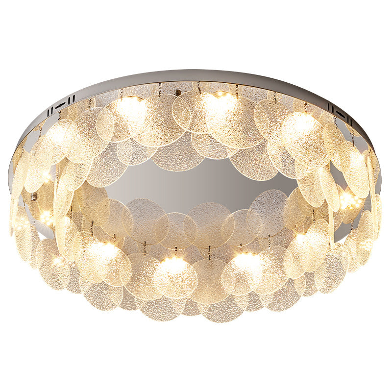 Modern Art Deco Stainless Steel Glass Round Frosted Sheet LED Flush Mount Ceiling Light For Bedroom