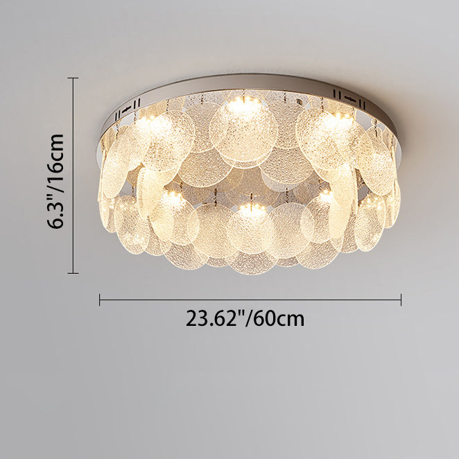 Modern Art Deco Stainless Steel Glass Round Frosted Sheet LED Flush Mount Ceiling Light For Bedroom
