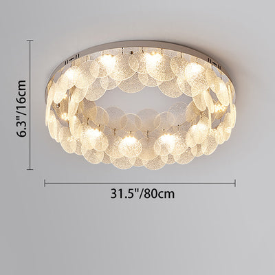 Modern Art Deco Stainless Steel Glass Round Frosted Sheet LED Flush Mount Ceiling Light For Bedroom