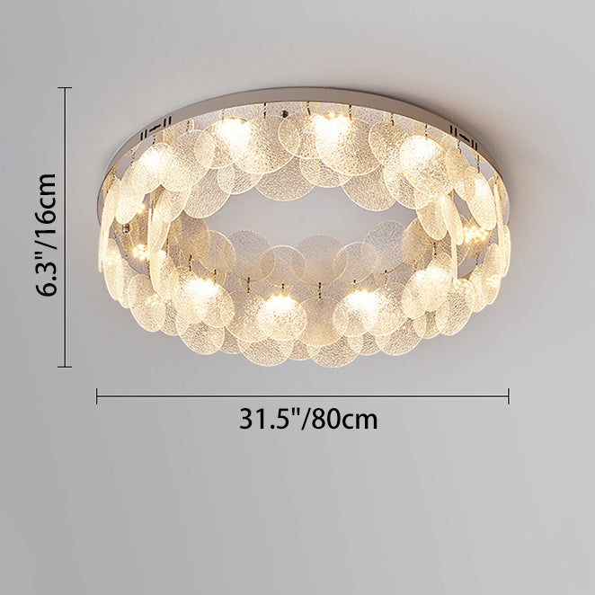 Modern Art Deco Stainless Steel Glass Round Frosted Sheet LED Flush Mount Ceiling Light For Bedroom