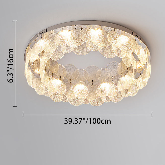Modern Art Deco Stainless Steel Glass Round Frosted Sheet LED Flush Mount Ceiling Light For Bedroom