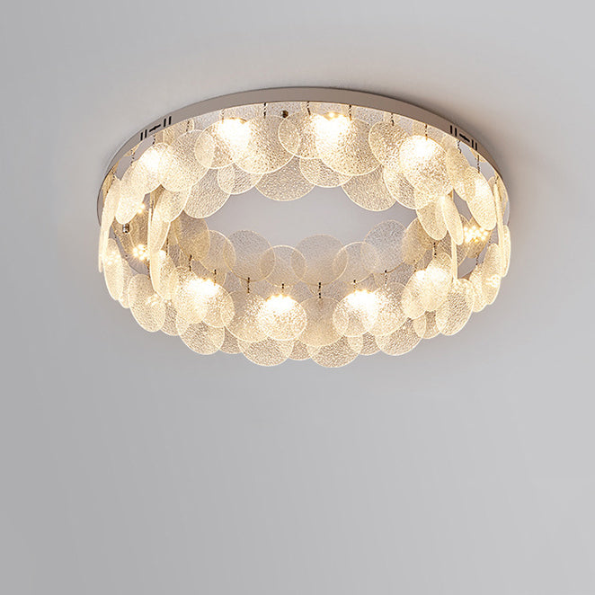 Modern Art Deco Stainless Steel Glass Round Frosted Sheet LED Flush Mount Ceiling Light For Bedroom