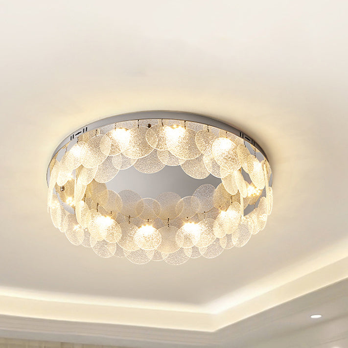 Modern Art Deco Stainless Steel Glass Round Frosted Sheet LED Flush Mount Ceiling Light For Bedroom