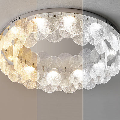 Modern Art Deco Stainless Steel Glass Round Frosted Sheet LED Flush Mount Ceiling Light For Bedroom