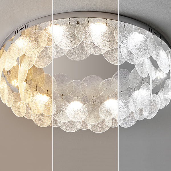 Modern Art Deco Stainless Steel Glass Round Frosted Sheet LED Flush Mount Ceiling Light For Bedroom