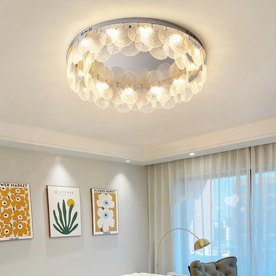 Modern Art Deco Stainless Steel Glass Round Frosted Sheet LED Flush Mount Ceiling Light For Bedroom