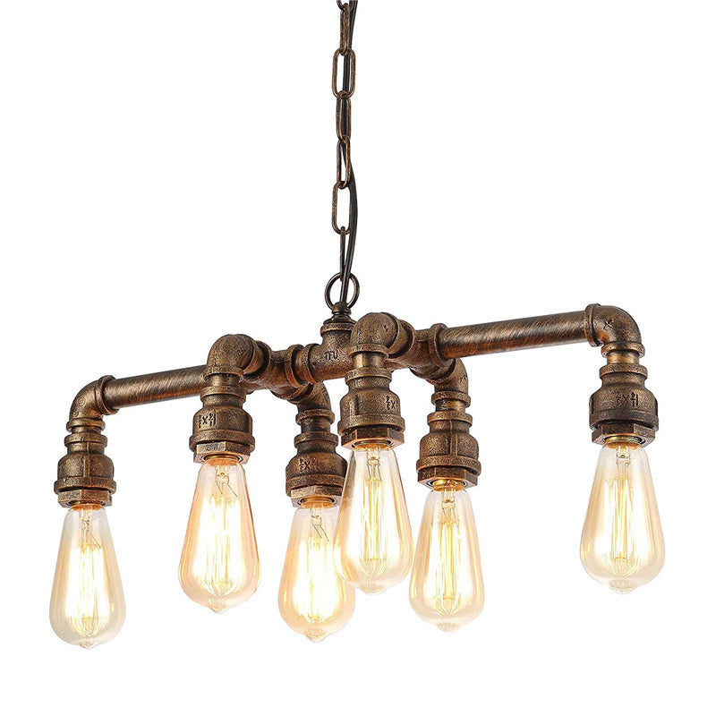 Contemporary Industrial Iron Water Pipe 6-Light Chandeliers For Dining Room