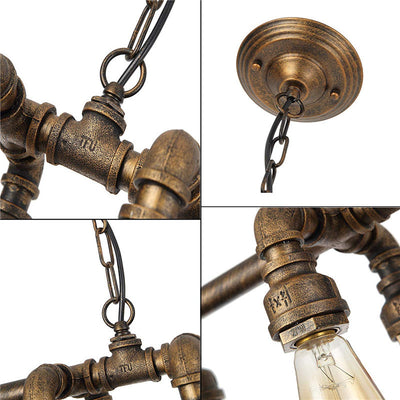 Zeitgenössische industrielle Eisen-Wasserrohr 6-Licht-Kronleuchter für das Esszimmer 
