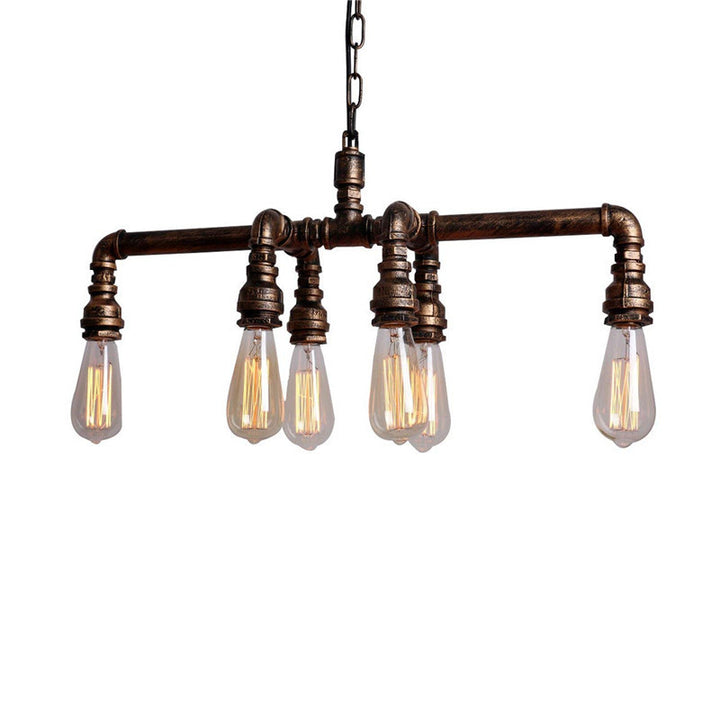 Contemporary Industrial Iron Water Pipe 6-Light Chandeliers For Dining Room