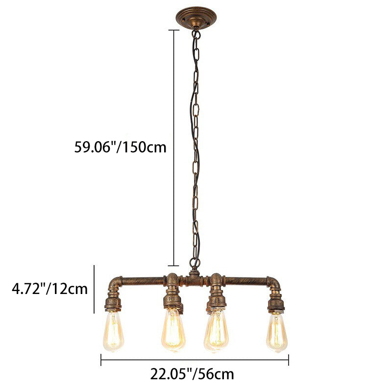 Zeitgenössische industrielle Eisen-Wasserrohr 6-Licht-Kronleuchter für das Esszimmer 