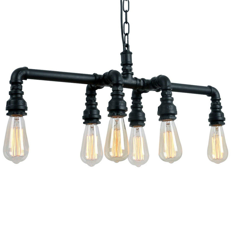 Contemporary Industrial Iron Water Pipe 6-Light Chandeliers For Dining Room