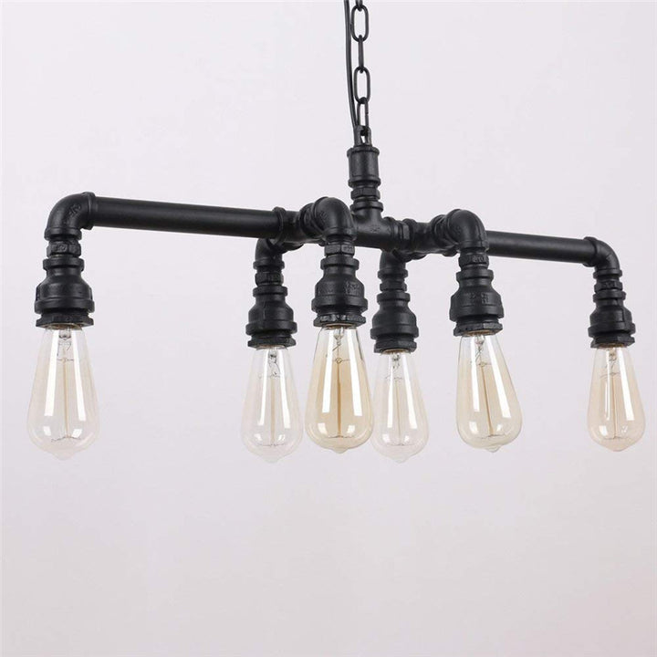 Contemporary Industrial Iron Water Pipe 6-Light Chandeliers For Dining Room