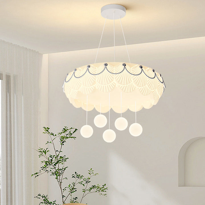 Traditional French PE Iron Round Shell Hanging Ball LED Chandeliers For Bedroom