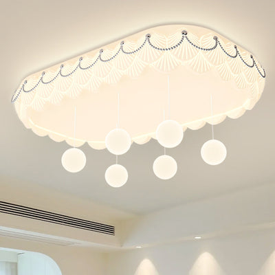 Traditional French PE Iron Round Square Rectangular Shell Hanging Ball LED Flush Mount Ceiling Light For Bedroom