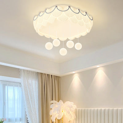 Traditional French PE Iron Round Square Rectangular Shell Hanging Ball LED Flush Mount Ceiling Light For Bedroom
