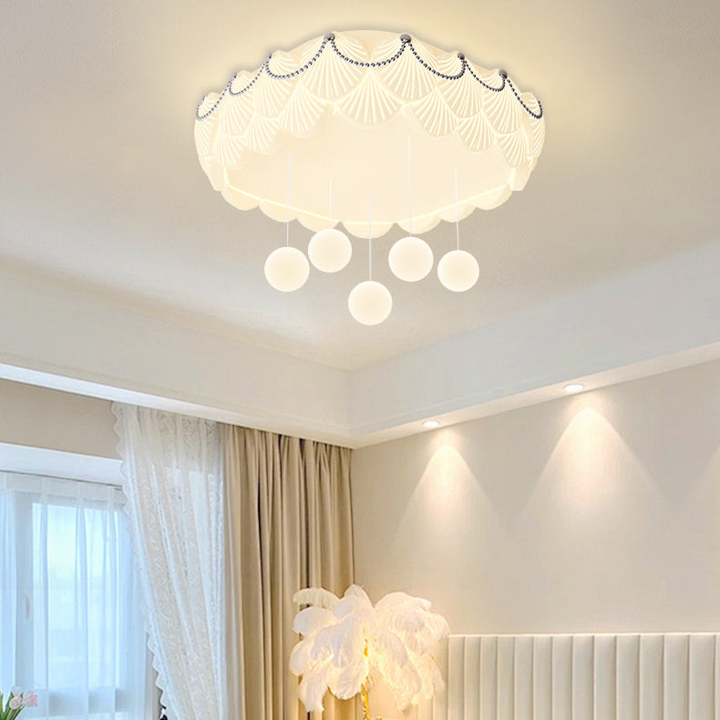 Traditional French PE Iron Round Square Rectangular Shell Hanging Ball LED Flush Mount Ceiling Light For Bedroom