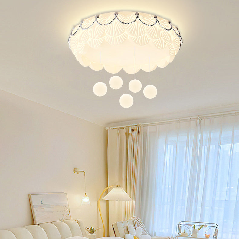 Traditional French PE Iron Round Square Rectangular Shell Hanging Ball LED Flush Mount Ceiling Light For Bedroom