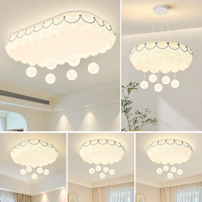Traditional French PE Iron Round Square Rectangular Shell Hanging Ball LED Flush Mount Ceiling Light For Bedroom