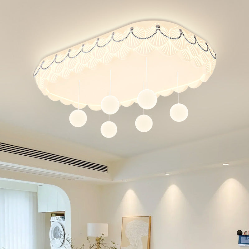 Traditional French PE Iron Round Square Rectangular Shell Hanging Ball LED Flush Mount Ceiling Light For Bedroom