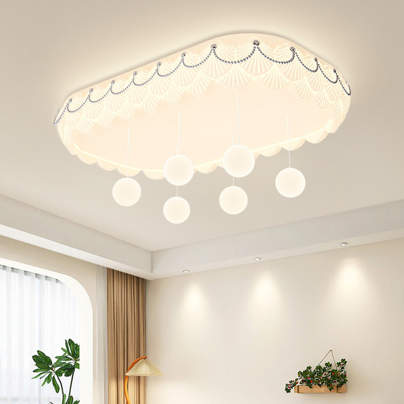 Traditional French PE Iron Round Square Rectangular Shell Hanging Ball LED Flush Mount Ceiling Light For Bedroom