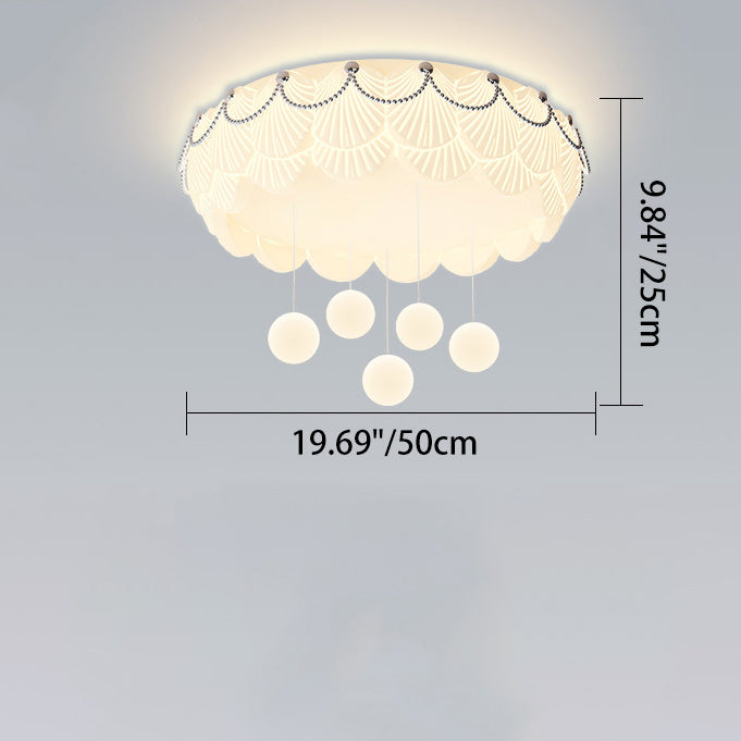 Traditional French PE Iron Round Square Rectangular Shell Hanging Ball LED Flush Mount Ceiling Light For Bedroom