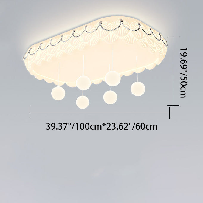Traditional French PE Iron Round Square Rectangular Shell Hanging Ball LED Flush Mount Ceiling Light For Bedroom