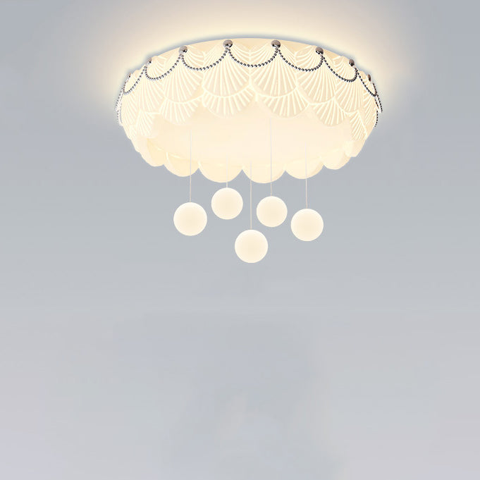 Traditional French PE Iron Round Square Rectangular Shell Hanging Ball LED Flush Mount Ceiling Light For Bedroom