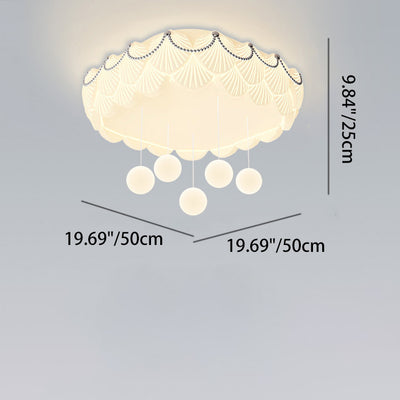Traditional French PE Iron Round Square Rectangular Shell Hanging Ball LED Flush Mount Ceiling Light For Bedroom