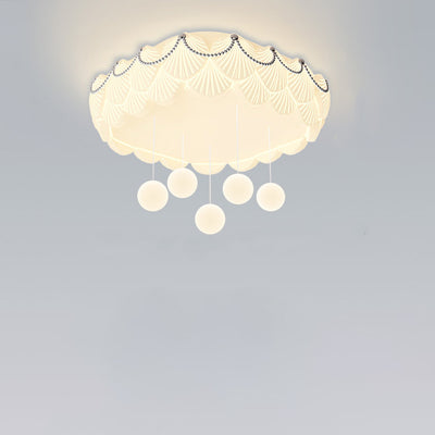 Traditional French PE Iron Round Square Rectangular Shell Hanging Ball LED Flush Mount Ceiling Light For Bedroom