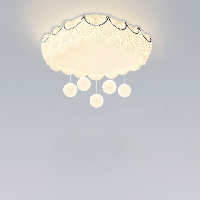 Traditional French PE Iron Round Square Rectangular Shell Hanging Ball LED Flush Mount Ceiling Light For Bedroom