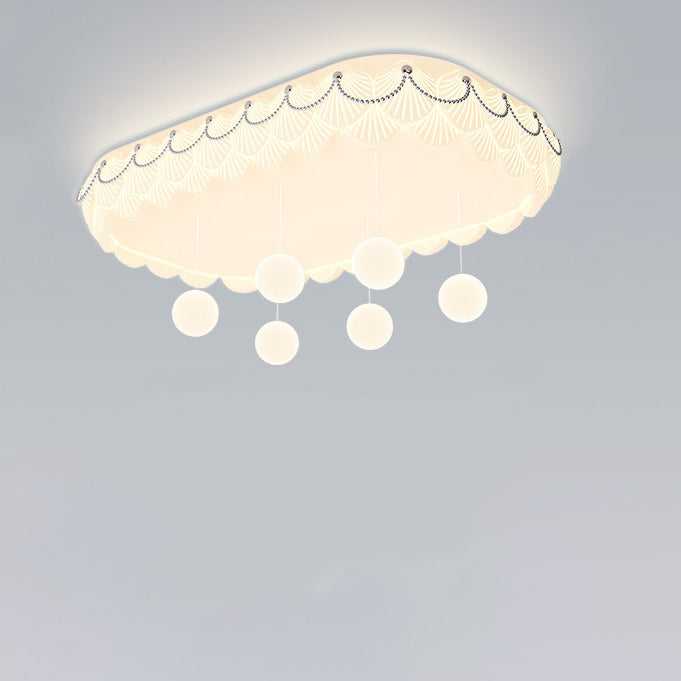 Traditional French PE Iron Round Square Rectangular Shell Hanging Ball LED Flush Mount Ceiling Light For Bedroom