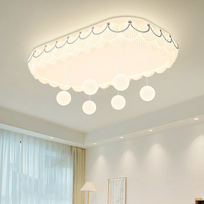Traditional French PE Iron Round Square Rectangular Shell Hanging Ball LED Flush Mount Ceiling Light For Bedroom