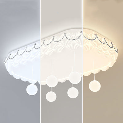 Traditional French PE Iron Round Square Rectangular Shell Hanging Ball LED Flush Mount Ceiling Light For Bedroom