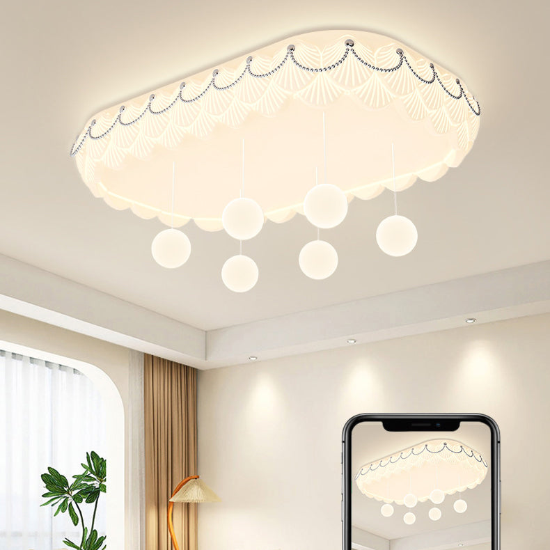 Traditional French PE Iron Round Square Rectangular Shell Hanging Ball LED Flush Mount Ceiling Light For Bedroom