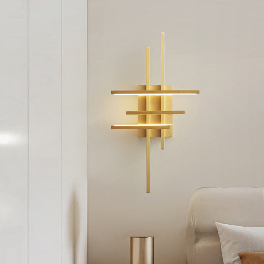 Moderne Mid-Century-Kupferlinie Gebogener Haken Geometrische LED-Wandleuchte Für das Bett 