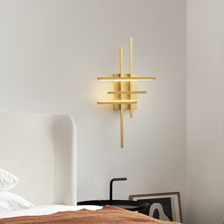 Moderne Mid-Century-Kupferlinie Gebogener Haken Geometrische LED-Wandleuchte Für das Bett 