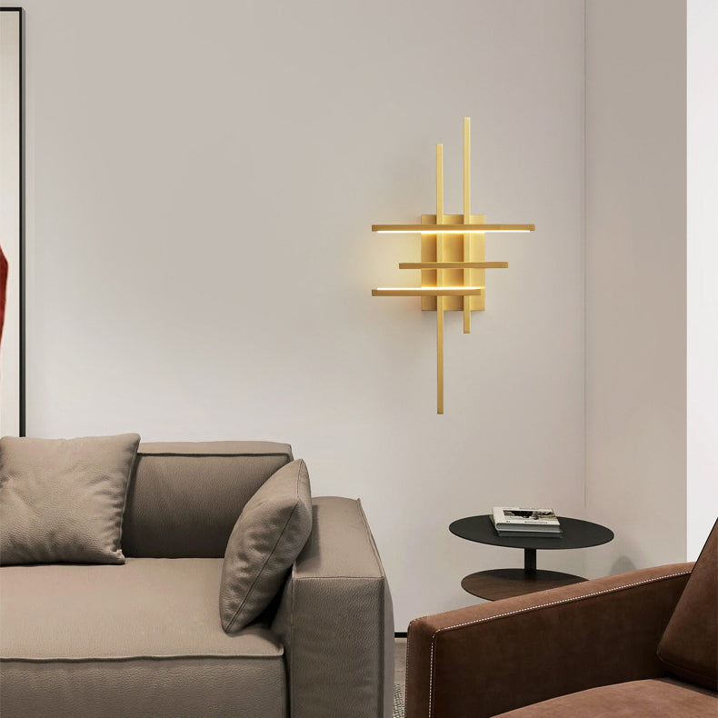 مصباح حائط LED هندسي بخط نحاسي معقوف من منتصف القرن الحديث لجانب السرير 