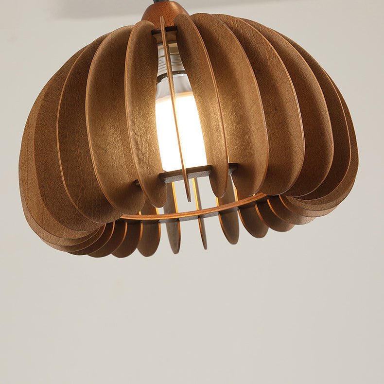 Contemporary Retro Rubber Wood Basswood Iron PVC Conic Bowl Pumpkin 3-Light Pendant Light Track Lighting For Dining Room