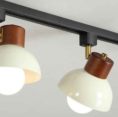 Contemporary Retro Rubber Wood Basswood Iron PVC Conic Bowl Pumpkin 3-Light Pendant Light Track Lighting For Dining Room