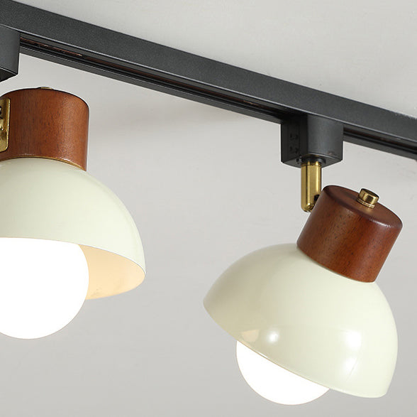 Contemporary Retro Rubber Wood Basswood Iron PVC Conic Bowl Pumpkin 3-Light Pendant Light Track Lighting For Dining Room